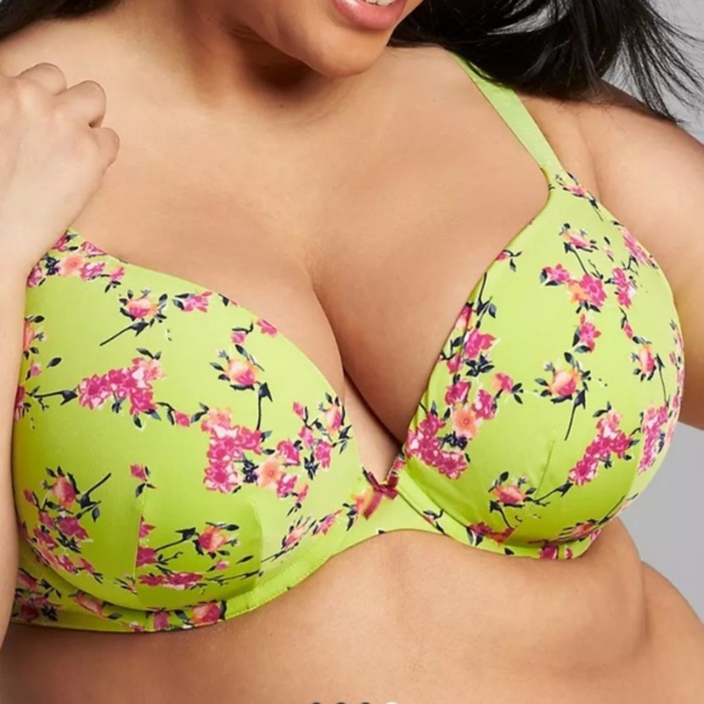 Cacique Lane Bryant Lime Green Bra Cotton Boost Plunge